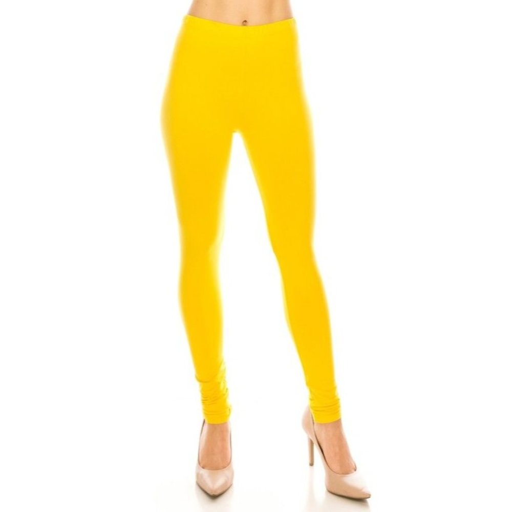 One Size Women's Comfort Stretch Soft Solid Print 3" High Waist Active YELLOW